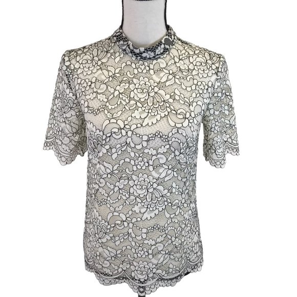 Top Manches Courtes En Dentelle Noire 100% Soie - Taille 4 - Neuf Sans étiquette - Marque Line